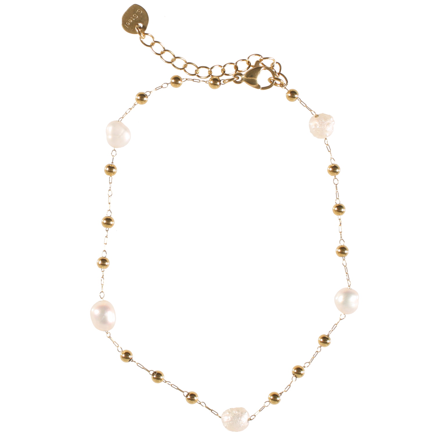 Bracelet chaîne de cheville composé d'une chaîne avec boules en acier doré et de perles d'imitation nacre.<br/>Fermoir mousqueton avec 4 cm de rallonge. Cheville Perle Adolescent Adulte Eté Femme Fille Printemps Bracelet chaîne de cheville composé d'une chaîne avec boules en acier doré et de perles d'imitation nacre.<br/>Fermoir mousqueton avec 4 cm de rallonge. Cheville Perle Adolescent Adulte Eté Femme Fille Printemps