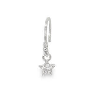 Piercing en acier chirurgical argenté pavé de strass avec un pendant en forme d'étoile serti de strass.