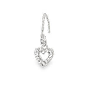 Piercing en acier chirurgical argenté pavé de strass avec un pendant en forme de coeur serti de strass.