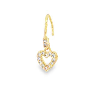 Piercing en acier chirurgical doré pavé de strass avec un pendant en forme de coeur serti de strass.