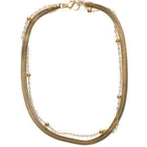 Bracelet chaîne de cheville double rangs composé d'une chaîne maille serpent en acier doré, ainsi qu'une chaîne avec boules en acier doré. Fermoir mousqueton avec 5 cm de rallonge.
