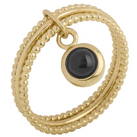 Bague composée de trois anneaux en plaqué or jaune 18 carats et d'un pendant en véritable pierre de couleur noire sertie clos.