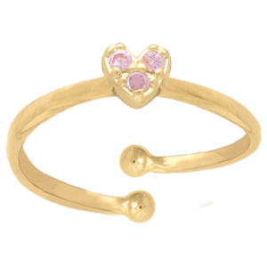 Bague pour enfant en plaqué or jaune 18 carats ornée d'un cœur serti d'oxydes de zirconium roses.
