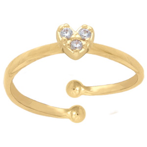Bague pour enfant en plaqué or jaune 18 carats surmontée d'un cœur serti d'oxydes de zirconium blancs. Taille 43 ajustable.