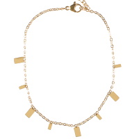 Bracelet chaîne de cheville avec pampilles rectangulaires en acier doré. Fermoir mousqueton avec 3 cm de rallonge.
