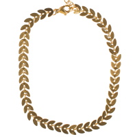 Bracelet chaîne de cheville composé d'une chaîne en forme de branche de laurier en acier doré. Fermoir mousqueton avec 3 cm de rallonge.