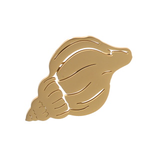 Broche en forme de coquillage en acier doré.