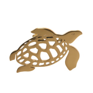 Broche en forme de tortue de mer en acier doré.