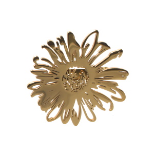 Broche en forme de fleur en acier doré.