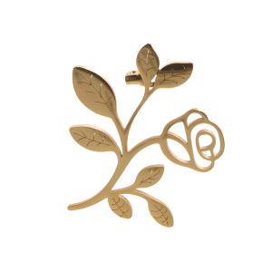 Broche en forme de rose en acier doré.