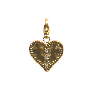 Pendentif breloque charm's pour bracelet et collier en forme de coeur en acier doré serti de strass. Accroche avec fermoir mousqueton.