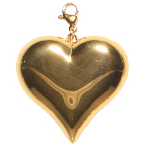 Pendentif breloque charm's en forme de coeur en acier doré. Accroche avec fermoir mousqueton.