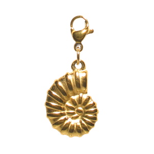 Pendentif breloques charm's pour bracelet et collier en forme de coquillage en acier doré. Accroche avec fermoir mousqueton.