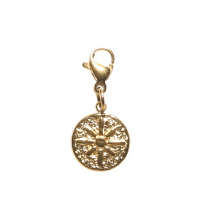 Pendentif breloques charm's pour bracelet et collier de forme ronde avec dessin d'étoile en acier doré. Accroche avec fermoir mousqueton.