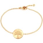 Bracelet avec pastille au motif arbre de vie en plaqué or.