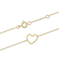 Bracelet composé d'une chaîne et d'un cœur en plaqué or jaune 18 carats. Fermoir anneau ressort avec anneaux de rappel à 16 et 18 cm.