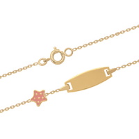 Bracelet gourmette pour enfant composé d'une chaîne en plaqué or jaune 18 carats et d'une étoile pavé d'émail de couleur rose.