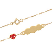 Bracelet gourmette pour enfant composé d'une chaîne et d'une plaque en forme de nuage en plaqué or jaune 18 carats et d'un cœur pavé d'émail de couleur.