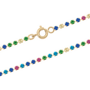 Bracelet composé d'une chaîne en plaqué or jaune 18 carats sertie de strass en oxydes de zirconium multicolores.