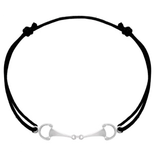 Bracelet composé d'un cordon en coton noir et de mors en argent 925/000 rhodié.
