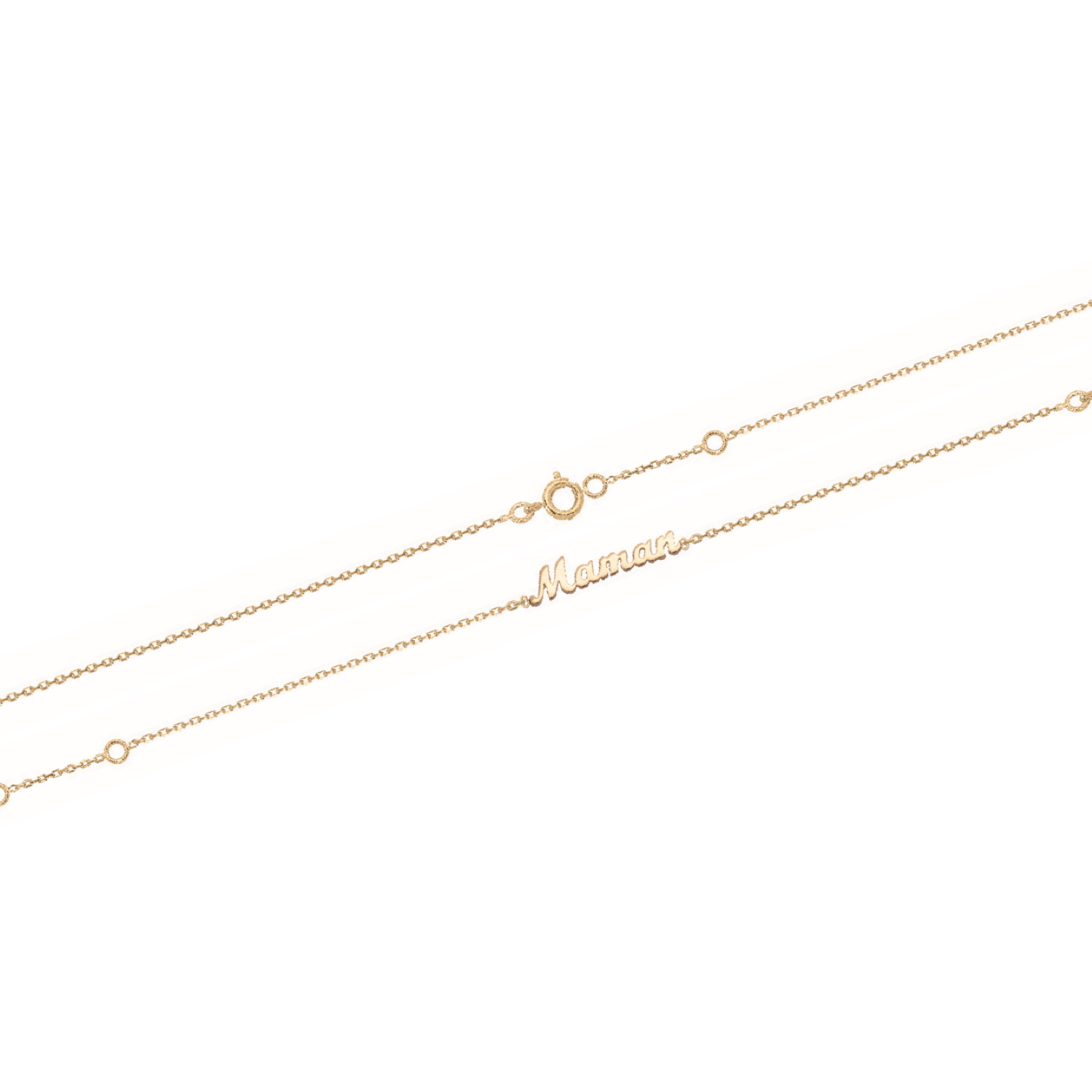 Bracelet composé d'une chaîne avec le mot maman en plaqué or jaune 18 carats.<br/>Fermoir anneau ressort avec anneaux de rappel à 15 et 17 cm. Maman Adolescent Adulte Enfant Femme Fille Indémodable Message Bracelet composé d'une chaîne avec le mot maman en plaqué or jaune 18 carats.<br/>Fermoir anneau ressort avec anneaux de rappel à 15 et 17 cm. Maman Adolescent Adulte Enfant Femme Fille Indémodable Message