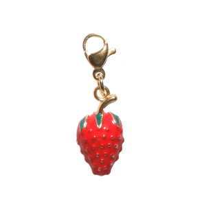 Breloque charm's en acier doré avec une fraise pavée d'émail de couleur rouge et vert. Concevez vos propres bijoux grâce à nos charm's. Ajoutez-les à vos bracelets ou colliers et apportez votre propre style et votre touche personnelle à vos bijoux.