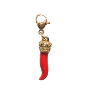 Breloque charm's en acier doré avec un piment pavé d'émail rouge. Concevez vos propres bijoux grâce à nos charm's. Ajoutez-les à vos bracelets ou colliers et apportez votre propre style et votre touche personnelle à vos bijoux.