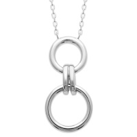 Collier composé d'une chaîne et d'un pendentif de deux cercles en argent 925/000 rhodié. Fermoir mousqueton avec anneaux de rappel à 40, 42 et 45 cm.