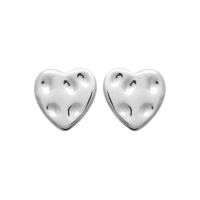 Boucles d'oreilles puces en forme de coeur martelé en argent 925/000 rhodié.