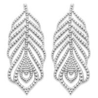 Boucles d'oreilles pendantes en forme de plumes de paon en argent 925/000 rhodié.