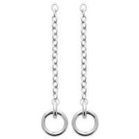 Boucles d'oreilles pendantes composées d'une chaîne et de deux cercles entrelacés en argent 925/000 rhodié.