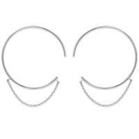 Boucles d'oreilles créoles avec chaînettes pendantes en argent 925/000 rhodié.