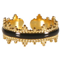 Bague en forme de couronne en acier doré pavée au milieu d'émail de couleur noire. Taille ajustable.