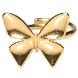 Bague en forme de papillon en acier doré. Taille ajustable.