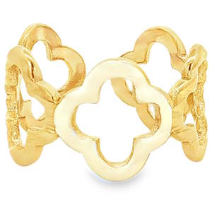 Cette bague audacieuse revisite les classiques avec une structure ajourée et géométrique. Conçue en acier inoxydable de haute qualité, elle allie la robustesse d'un métal durable à l'éclat précieux d'une finition dorée. Trois trèfles à quatre feuilles stylisés, soulignés par un émail blanc vibrant, qui apportent une touche de fraîcheur et de modernité. Sa structure ouverte à l'arrière permet de l'ajuster facilement à la taille de votre doigt, garantissant un confort optimal tout au long de la journée.