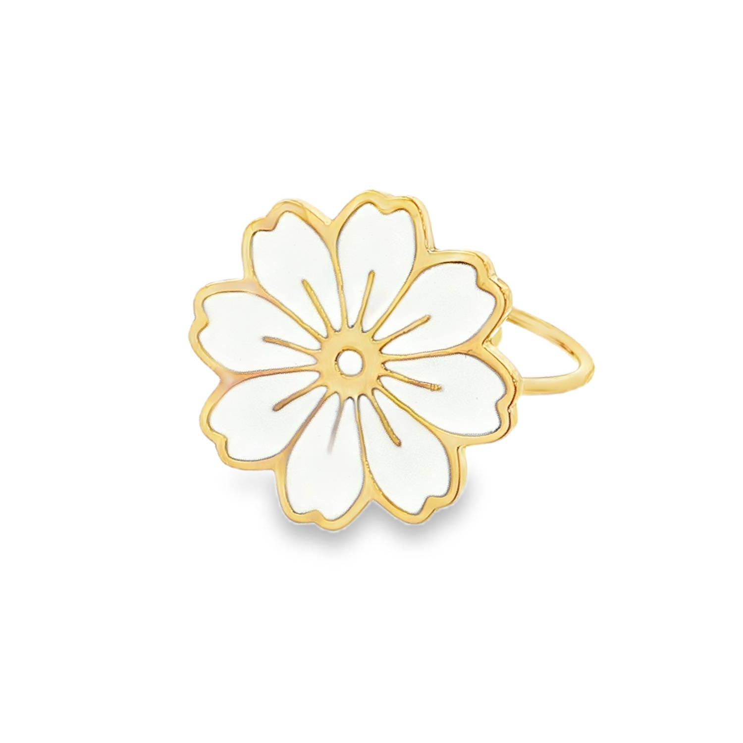 Cette bague délicate, façonnée en acier doré éclatant, capture l'essence de la féminité avec son motif floral épuré.<br/>Le design émaillé blanc ajoute une touche de fraîcheur et de sophistication, faisant de cette bague un accessoire parfait pour rehausser votre élégance quotidienne. Un bijou intemporel qui célèbre la beauté des détails.<br/>Taille ajustable. Adolescent Adulte Femme Fille Fleurs Indémodable Nature Cette bague délicate, façonnée en acier doré éclatant, capture l'essence de la féminité avec son motif floral épuré.<br/>Le design émaillé blanc ajoute une touche de fraîcheur et de sophistication, faisant de cette bague un accessoire parfait pour rehausser votre élégance quotidienne. Un bijou intemporel qui célèbre la beauté des détails.<br/>Taille ajustable. Adolescent Adulte Femme Fille Fleurs Indémodable Nature