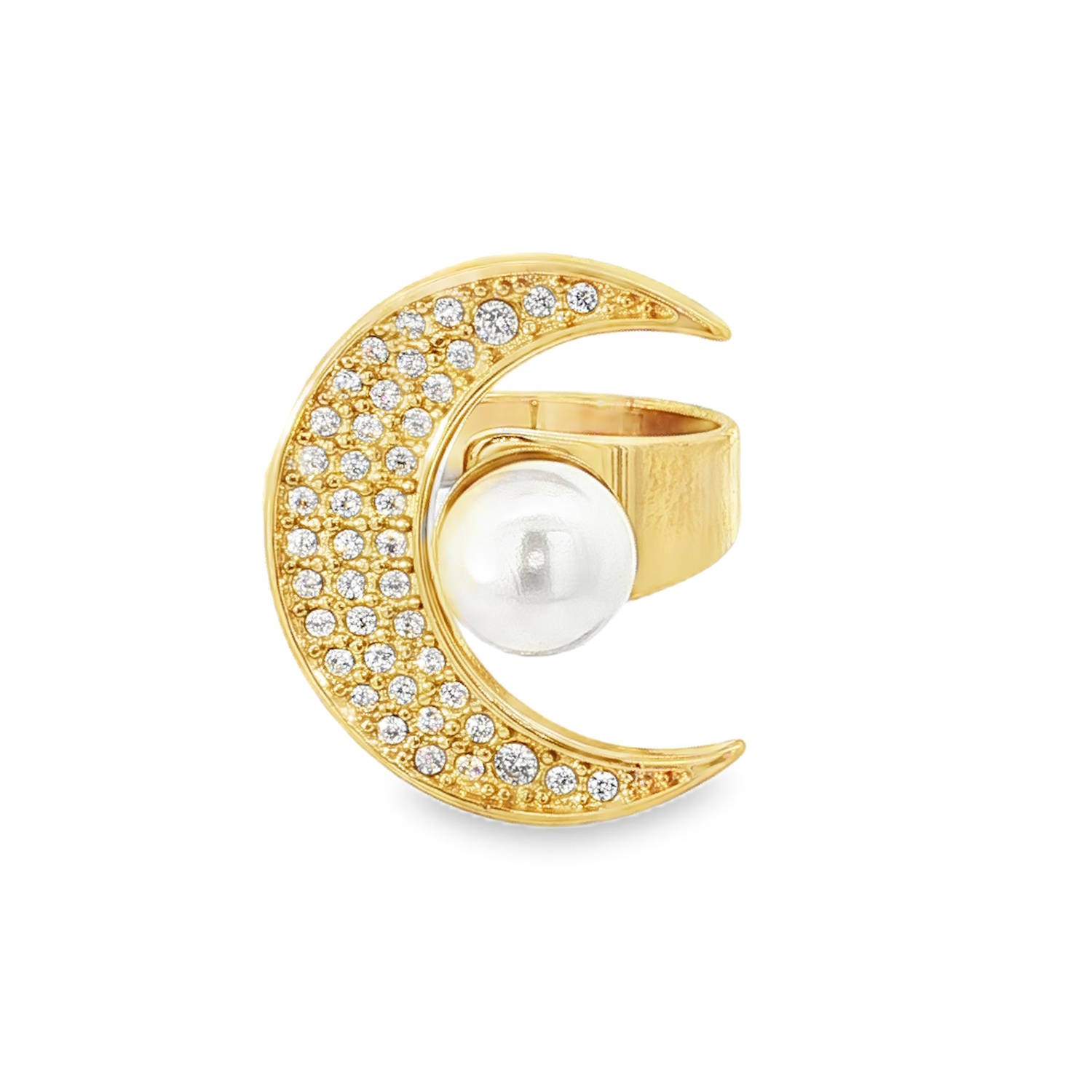Arborez un style céleste avec cette bague cocktail saisissante.<br/>Confectionnée en acier doré éclatant, elle présente un croissant de lune pavé de pierres étincelantes.<br/>En son centre, une perle ronde nacrée apporte une touche de douceur et de raffinement.<br/>Cette bague unique est parfaite pour celles qui cherchent à exprimer leur individualité avec élégance.<br/>Taille ajustable. Lune Perle Strass Adolescent Adulte Femme Fille Indémodable Nature Arborez un style céleste avec cette bague cocktail saisissante.<br/>Confectionnée en acier doré éclatant, elle présente un croissant de lune pavé de pierres étincelantes.<br/>En son centre, une perle ronde nacrée apporte une touche de douceur et de raffinement.<br/>Cette bague unique est parfaite pour celles qui cherchent à exprimer leur individualité avec élégance.<br/>Taille ajustable. Lune Perle Strass Adolescent Adulte Femme Fille Indémodable Nature