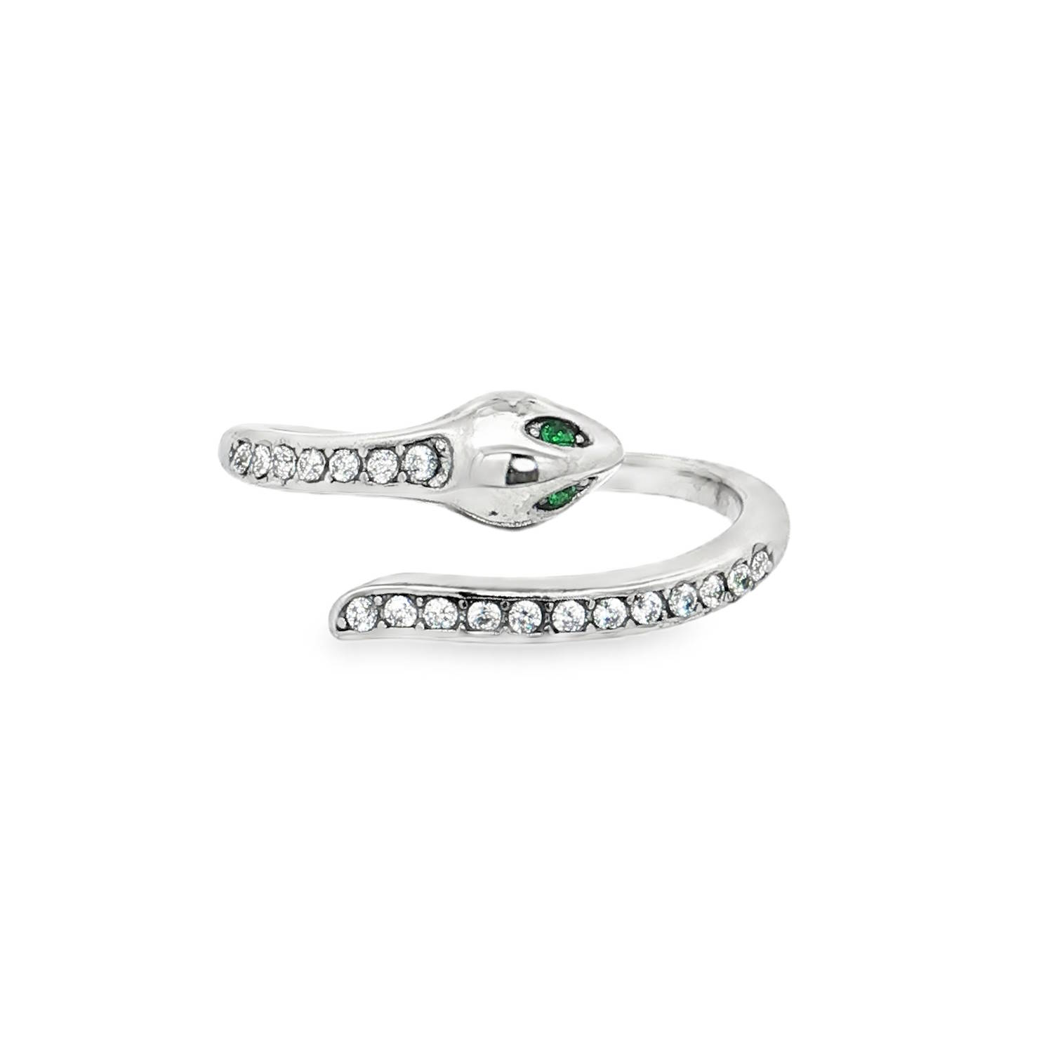 Cette bague ajustable arbore un design serpentiforme moderne et épuré. Conçue en acier inoxydable de haute qualité, elle offre une brillance durable tout en étant résistante au ternissement.<br/>Le corps du serpent s'enroule délicatement autour du doigt avec une structure ouverte, permettant d'ajuster légèrement la taille pour un confort optimal.<br/>Le corps est pavé de cristaux blancs scintillants qui capturent la lumière à chaque mouvement.<br/>La tête du serpent est ornée de deux cristaux verts, créant un regard intense et mystérieux qui apporte une touche de couleur vibrante à l'ensemble.<br/>Le motif du serpent est un symbole intemporel de renaissance et de sagesse. Cette bague se porte aussi bien seule pour un look minimaliste que cumulée avec d'autres anneaux pour un style plus affirmé. Serpent Strass Adolescent Adulte Animaux Femme Fille Indémodable Nature Cette bague ajustable arbore un design serpentiforme moderne et épuré. Conçue en acier inoxydable de haute qualité, elle offre une brillance durable tout en étant résistante au ternissement.<br/>Le corps du serpent s'enroule délicatement autour du doigt avec une structure ouverte, permettant d'ajuster légèrement la taille pour un confort optimal.<br/>Le corps est pavé de cristaux blancs scintillants qui capturent la lumière à chaque mouvement.<br/>La tête du serpent est ornée de deux cristaux verts, créant un regard intense et mystérieux qui apporte une touche de couleur vibrante à l'ensemble.<br/>Le motif du serpent est un symbole intemporel de renaissance et de sagesse. Cette bague se porte aussi bien seule pour un look minimaliste que cumulée avec d'autres anneaux pour un style plus affirmé. Serpent Strass Adolescent Adulte Animaux Femme Fille Indémodable Nature