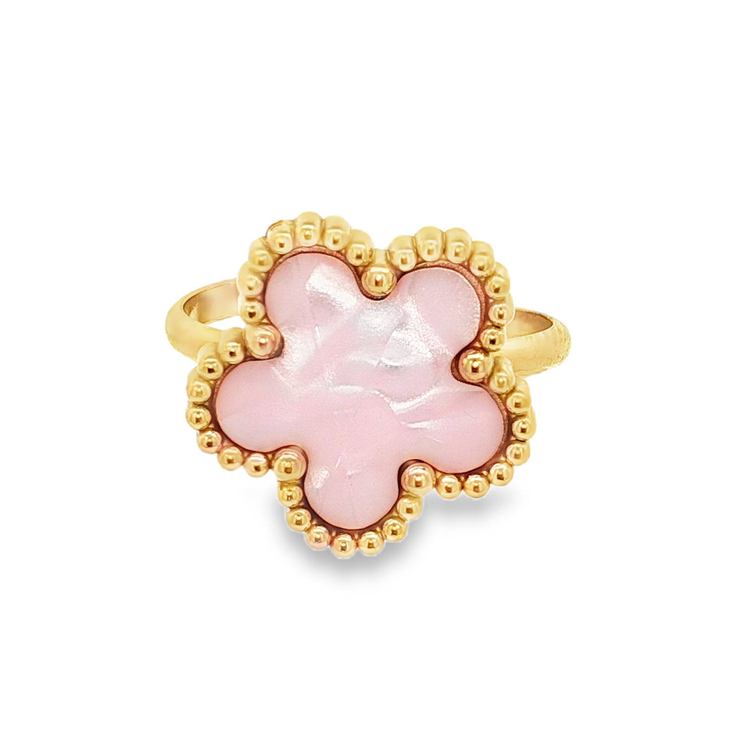 Cette bague sophistiquée marie l'élégance intemporelle d'un motif floral avec la durabilité moderne des matériaux de haute qualité. Elle se distingue par son design raffiné et sa finition soignée, idéale pour apporter une touche de luxe discret à n'importe quelle tenue.<br/>La bague arbore un plateau en forme de fleur stylisée. Le centre de la fleur est orné d'un insert rose pâle aux reflets nacrés, captant délicatement la lumière pour un effet scintillant et irisé.<br/>Anneau ajustable pour s'adapter parfaitement à toutes les morphologies de doigts. Adolescent Adulte Femme Fille Fleurs Indémodable Nature Cette bague sophistiquée marie l'élégance intemporelle d'un motif floral avec la durabilité moderne des matériaux de haute qualité. Elle se distingue par son design raffiné et sa finition soignée, idéale pour apporter une touche de luxe discret à n'importe quelle tenue.<br/>La bague arbore un plateau en forme de fleur stylisée. Le centre de la fleur est orné d'un insert rose pâle aux reflets nacrés, captant délicatement la lumière pour un effet scintillant et irisé.<br/>Anneau ajustable pour s'adapter parfaitement à toutes les morphologies de doigts. Adolescent Adulte Femme Fille Fleurs Indémodable Nature
