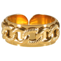Bague anneau surmonté d'une chaîne en acier doré. Taille ajustable.