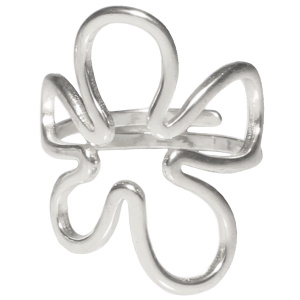 Bague en forme de fleur en acier argenté. Taille ajustable.