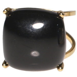 Bague en acier doré sertie griffes d'une pierre de couleur noire. Taille ajustable.