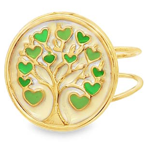 Laissez-vous séduire par le charme poétique de cette bague médaillon en acier inoxydable de haute qualité. Alliant robustesse et délicatesse, ce bijou se distingue par son design inspirant et ses finitions soignées. Un magnifique Arbre de Vie stylisé se déploie au cœur d'un médaillon circulaire. Ses feuilles sont représentées par de délicats petits cœurs laqués de vert vif, apportant une touche de fraîcheur, de vitalité et de romantisme. Sa structure ouverte à l'arrière est idéale pour s'adapter facilement à toutes les tailles de doigt.