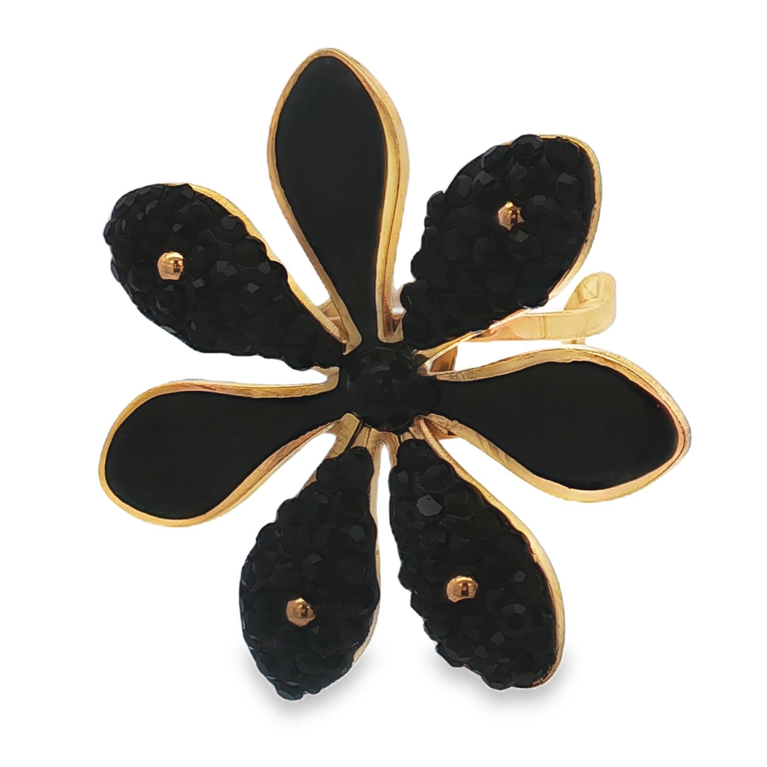 Sublime bague cocktail en acier doré, une pièce d'exception qui allie l'éclat chaleureux du métal précieux à un design floral captivant.<br/>Ses détails raffinés et son allure élégante en font l'accessoire parfait pour sublimer vos tenues de soirée et affirmer votre style avec audace.<br/>Taille ajustable. Strass Adolescent Adulte Femme Fille Fleurs Indémodable Nature Sublime bague cocktail en acier doré, une pièce d'exception qui allie l'éclat chaleureux du métal précieux à un design floral captivant.<br/>Ses détails raffinés et son allure élégante en font l'accessoire parfait pour sublimer vos tenues de soirée et affirmer votre style avec audace.<br/>Taille ajustable. Strass Adolescent Adulte Femme Fille Fleurs Indémodable Nature