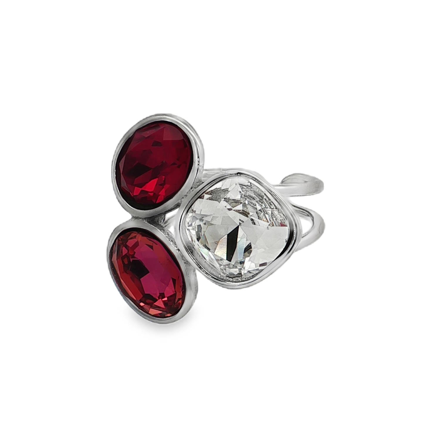 Cette bague multi-pierres en acier argenté dévoile un design contemporain et audacieux.<br/>Elle est ornée de cristaux rouge vif de taille cabochon ovale, taillés avec précision.<br/>Cette bague est une fusion parfaite de style et de sophistication, idéale pour rehausser une tenue de soirée ou ajouter une touche de couleur à votre look de tous les jours. Strass Adolescent Adulte Automne Femme Fille Hiver Cette bague multi-pierres en acier argenté dévoile un design contemporain et audacieux.<br/>Elle est ornée de cristaux rouge vif de taille cabochon ovale, taillés avec précision.<br/>Cette bague est une fusion parfaite de style et de sophistication, idéale pour rehausser une tenue de soirée ou ajouter une touche de couleur à votre look de tous les jours. Strass Adolescent Adulte Automne Femme Fille Hiver