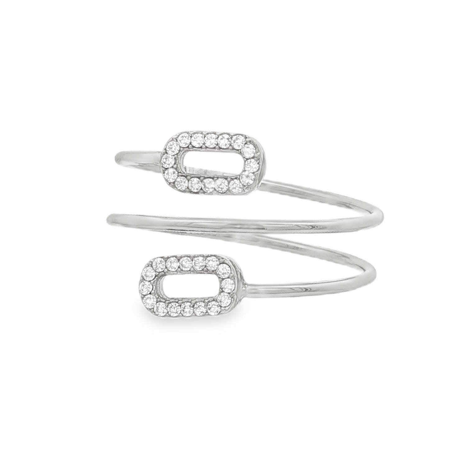 Cette bague en acier inoxydable argenté arbore un design résolument moderne et aérien. Son style minimaliste, alliant finesse et éclat, en fait un accessoire parfait pour sublimer une tenue quotidienne ou apporter une touche chic à une soirée.<br/>La bague se compose d'un corps fin et poli qui s'enroule délicatement autour du doigt sur plusieurs niveaux, créant un effet visuel de superposition très tendance.<br/>Les extrémités sont ornées de deux motifs ovales évidés, disposés de manière asymétrique pour un rendu dynamique minutieusement pavés de strass transparents qui capturent la lumière à chaque mouvement. Strass Adolescent Adulte Femme Fille Indémodable Cette bague en acier inoxydable argenté arbore un design résolument moderne et aérien. Son style minimaliste, alliant finesse et éclat, en fait un accessoire parfait pour sublimer une tenue quotidienne ou apporter une touche chic à une soirée.<br/>La bague se compose d'un corps fin et poli qui s'enroule délicatement autour du doigt sur plusieurs niveaux, créant un effet visuel de superposition très tendance.<br/>Les extrémités sont ornées de deux motifs ovales évidés, disposés de manière asymétrique pour un rendu dynamique minutieusement pavés de strass transparents qui capturent la lumière à chaque mouvement. Strass Adolescent Adulte Femme Fille Indémodable