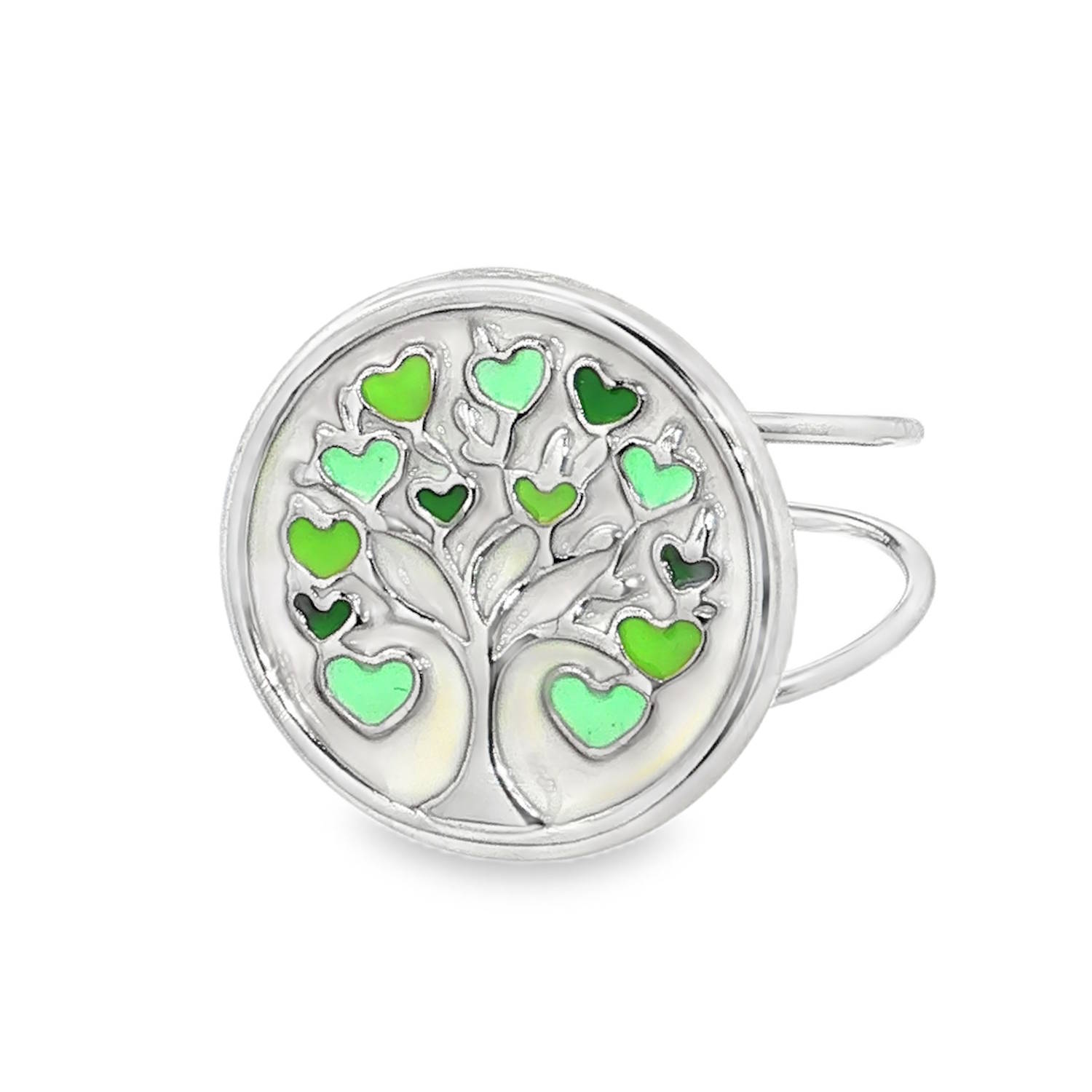 Cette bague en acier inoxydable argenté se distingue par son design poétique, moderne et plein de fraîcheur.<br/>Le plateau circulaire de la bague abrite une délicate représentation de l'Arbre de Vie. Le tronc et les branches en relief argenté se déploient élégamment sur un fond blanc aux reflets subtils, évoquant la douceur de la nacre.<br/>En guise de feuilles, de multiples petits cœurs en émail bourgeonnent sur les branches. Ils se déclinent dans un camaïeu de verts très lumineux (vert pomme, vert menthe et vert forêt), apportant une touche de couleur vive, printanière et symbolique à l'ensemble.<br/>Sa structure ouverte à l'arrière est idéale pour s'adapter facilement à toutes les tailles de doigt. Arbre Coeur Rond Adolescent Adulte Amour Eté Femme Fille Nature Printemps Symboles Cette bague en acier inoxydable argenté se distingue par son design poétique, moderne et plein de fraîcheur.<br/>Le plateau circulaire de la bague abrite une délicate représentation de l'Arbre de Vie. Le tronc et les branches en relief argenté se déploient élégamment sur un fond blanc aux reflets subtils, évoquant la douceur de la nacre.<br/>En guise de feuilles, de multiples petits cœurs en émail bourgeonnent sur les branches. Ils se déclinent dans un camaïeu de verts très lumineux (vert pomme, vert menthe et vert forêt), apportant une touche de couleur vive, printanière et symbolique à l'ensemble.<br/>Sa structure ouverte à l'arrière est idéale pour s'adapter facilement à toutes les tailles de doigt. Arbre Coeur Rond Adolescent Adulte Amour Eté Femme Fille Nature Printemps Symboles