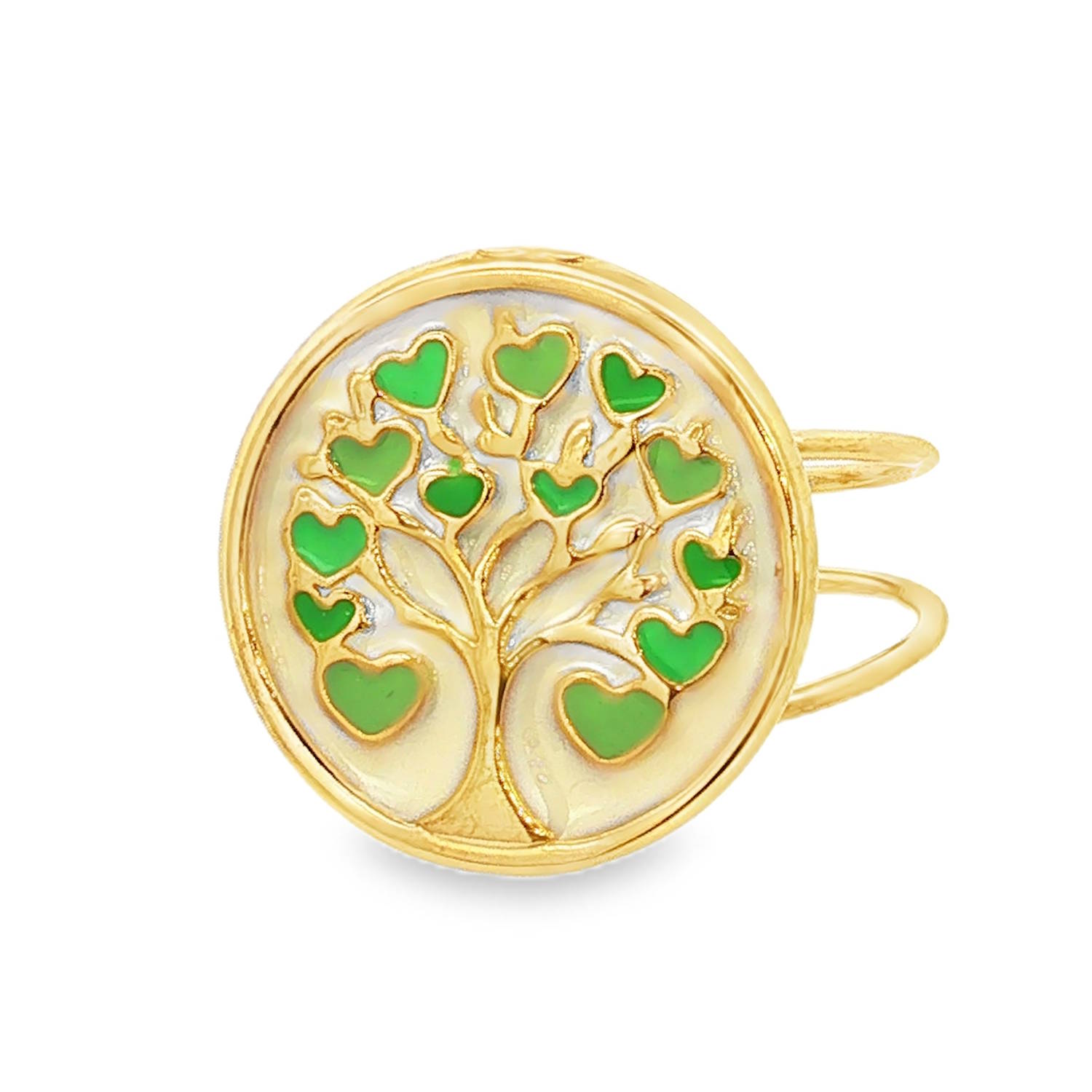 Laissez-vous séduire par le charme poétique de cette bague médaillon en acier inoxydable de haute qualité. Alliant robustesse et délicatesse, ce bijou se distingue par son design inspirant et ses finitions soignées.<br/>Un magnifique Arbre de Vie stylisé se déploie au cœur d'un médaillon circulaire. Ses feuilles sont représentées par de délicats petits cœurs laqués de vert vif, apportant une touche de fraîcheur, de vitalité et de romantisme.<br/>Sa structure ouverte à l'arrière est idéale pour s'adapter facilement à toutes les tailles de doigt. Arbre Coeur Rond Adolescent Adulte Amour Eté Femme Fille Nature Printemps Symboles Laissez-vous séduire par le charme poétique de cette bague médaillon en acier inoxydable de haute qualité. Alliant robustesse et délicatesse, ce bijou se distingue par son design inspirant et ses finitions soignées.<br/>Un magnifique Arbre de Vie stylisé se déploie au cœur d'un médaillon circulaire. Ses feuilles sont représentées par de délicats petits cœurs laqués de vert vif, apportant une touche de fraîcheur, de vitalité et de romantisme.<br/>Sa structure ouverte à l'arrière est idéale pour s'adapter facilement à toutes les tailles de doigt. Arbre Coeur Rond Adolescent Adulte Amour Eté Femme Fille Nature Printemps Symboles