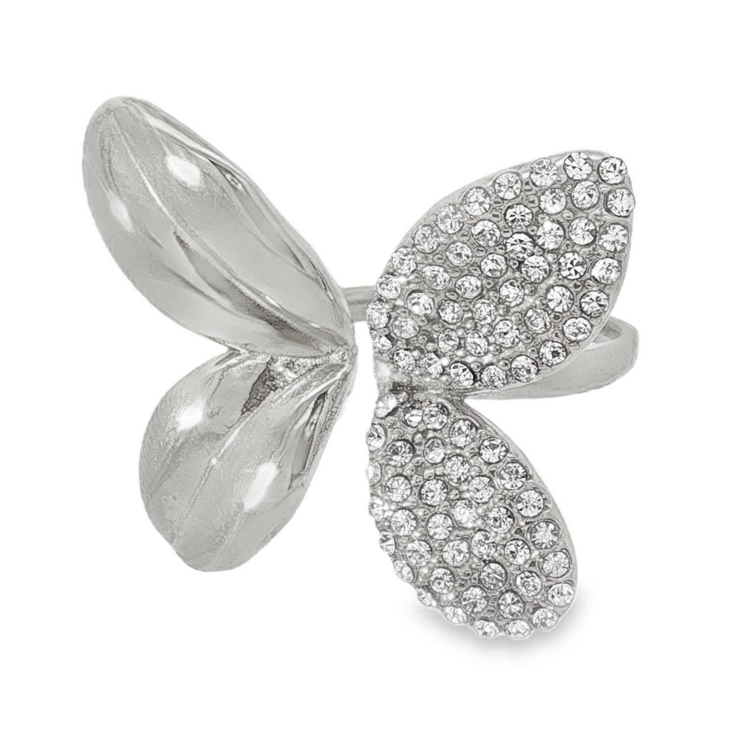 Arborez une élégance audacieuse avec cette bague cocktail, sculptée en acier argenté rayonnant.<br/>Son design papillon, serti de strass taille brillant, évoque un jardin secret illuminé par le soleil.<br/>Cette pièce unique, reflet d'un savoir-faire exceptionnel, sublimera votre main d'une touche de luxe et de sophistication.<br/>Taille ajustable. Papillon Strass Adolescent Adulte Animaux Femme Fille Indémodable Nature Arborez une élégance audacieuse avec cette bague cocktail, sculptée en acier argenté rayonnant.<br/>Son design papillon, serti de strass taille brillant, évoque un jardin secret illuminé par le soleil.<br/>Cette pièce unique, reflet d'un savoir-faire exceptionnel, sublimera votre main d'une touche de luxe et de sophistication.<br/>Taille ajustable. Papillon Strass Adolescent Adulte Animaux Femme Fille Indémodable Nature