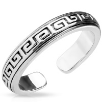 Bague anneau pour main et orteil de pied en métal argenté avec motif de labyrinthe. Taille ajustable.